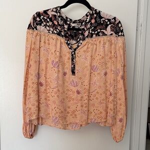Amuse Society Peach and Black Floral Blouse